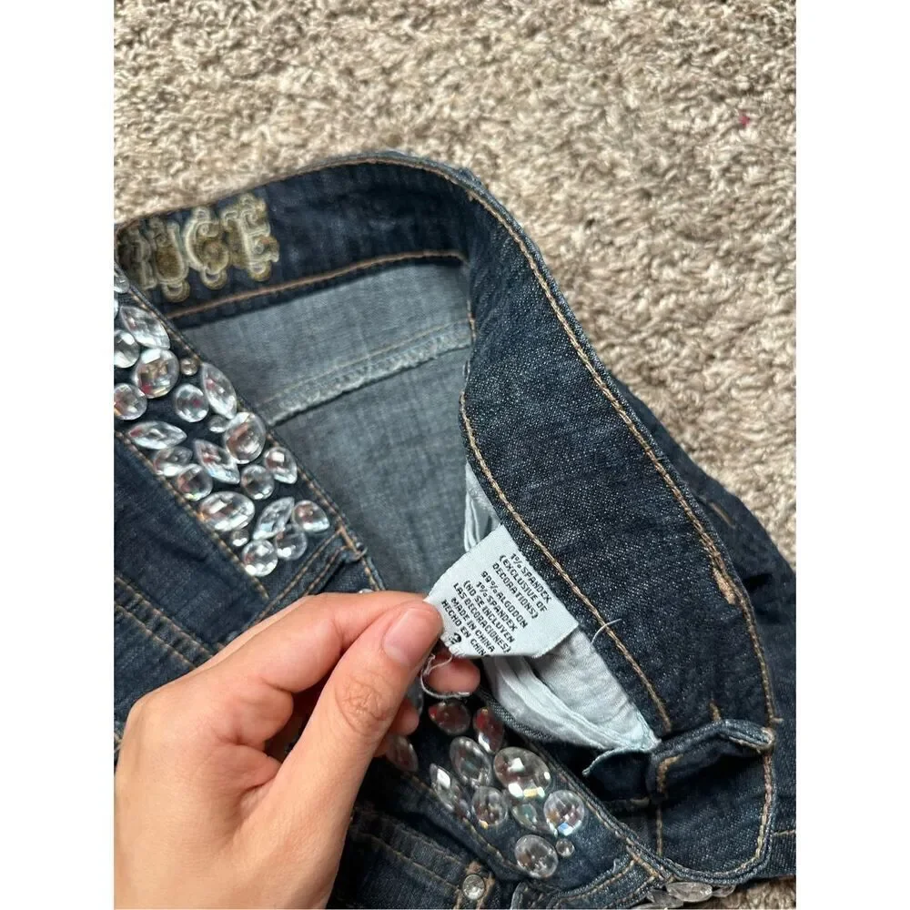 vintage y2k truce mirco mini jean denim skirt rhinestone bejeweled waist size 2